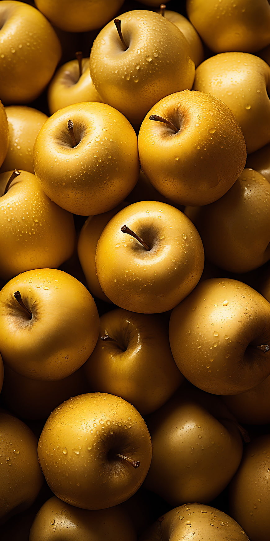 Fresh Golden Apples with Water Droplets Close-Up