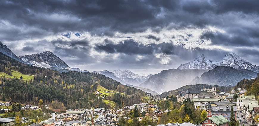Panoramic View of Berchtesgaden Town and Watzmann Mountains