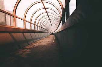 Modern Glass Canopy Walkway with Arched Metal Structure