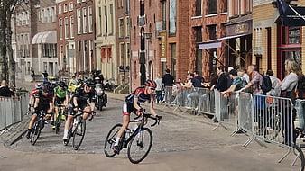 Women's Cycling Race on Cobblestone Street in Groningen