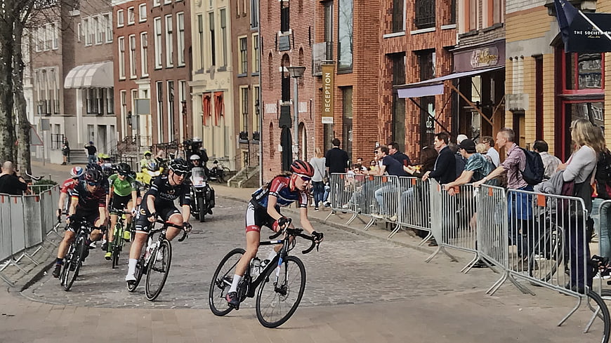 Women's Cycling Race on Cobblestone Street in Groningen
