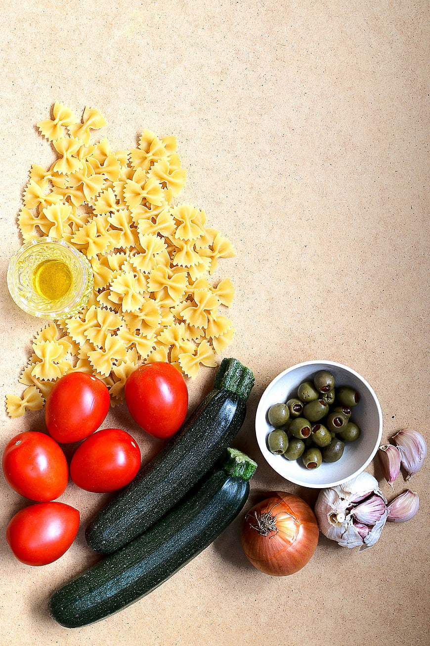 Fresh Pasta Ingredients Flat Lay on Kraft Paper