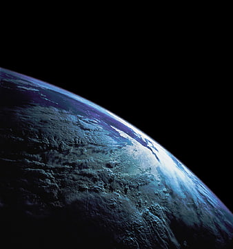 Earth Horizon from Space with Blue Atmosphere and Clouds