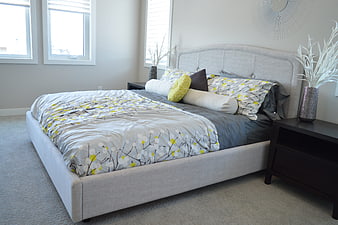 Modern Gray Bedroom with Yellow Floral Bedding