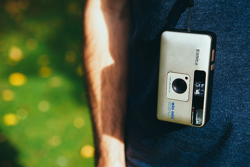 Vintage Konica Big Mini Film Camera on Denim