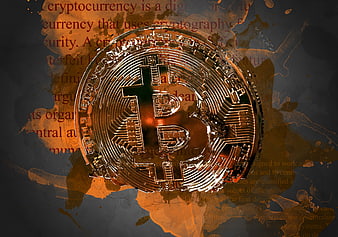 Golden Bitcoin Coin on Dark Textured Background