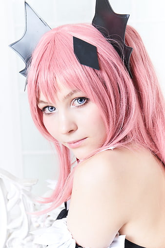 Pink-haired Cosplay Portrait with Black Horns