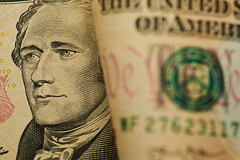 Close-up of Alexander Hamilton on US Ten Dollar Bill