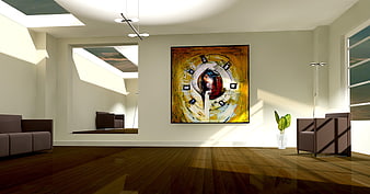 Modern 3D Interior Rendering with Abstract Art and Skylight