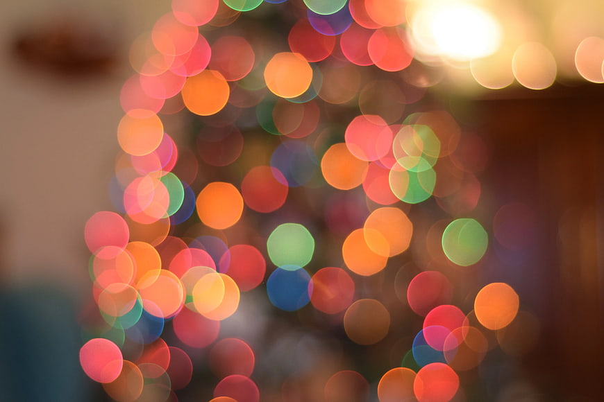 Abstract Bokeh Background of Colorful Christmas Tree Lights