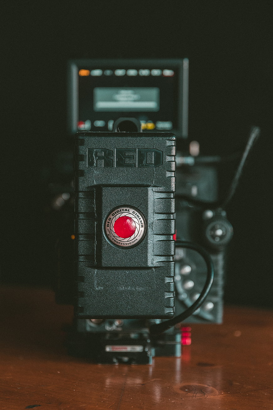 Close-up of RED Digital Cinema Camera on Wooden Table