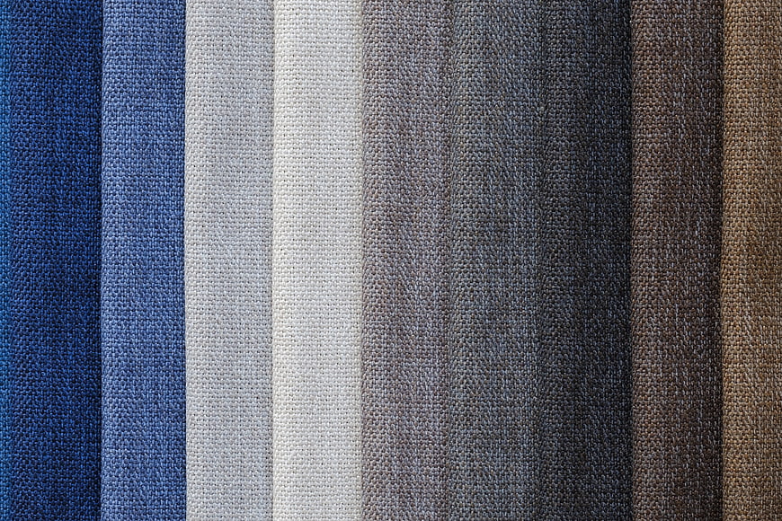 Vertical Stripes of Textured Fabric Swatches in Blue, Gray, and Brown