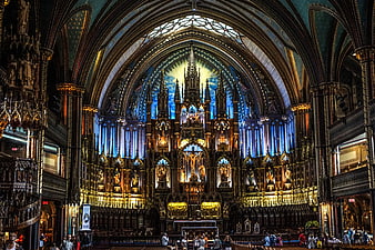 Ornate Gothic Cathedral Interior with High Vaulted Ceilings