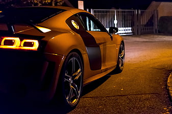 Orange Audi R8 GT Sports Car at Night