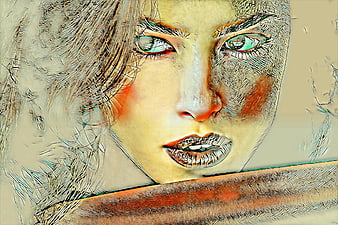 Artistic Sketch Portrait of Woman with Green Eyes