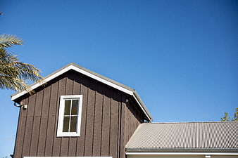 Modern Brown House Exterior with Blue Sky