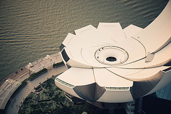 Aerial view of ArtScience Museum Singapore rooftop