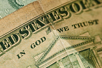 Close-up of Worn US Dollar Bill with In God We Trust