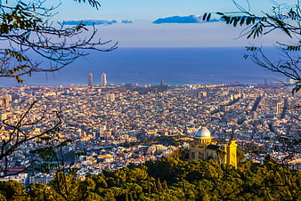 Panoramic View of Barcelona Cityscape from Montjuic Hill