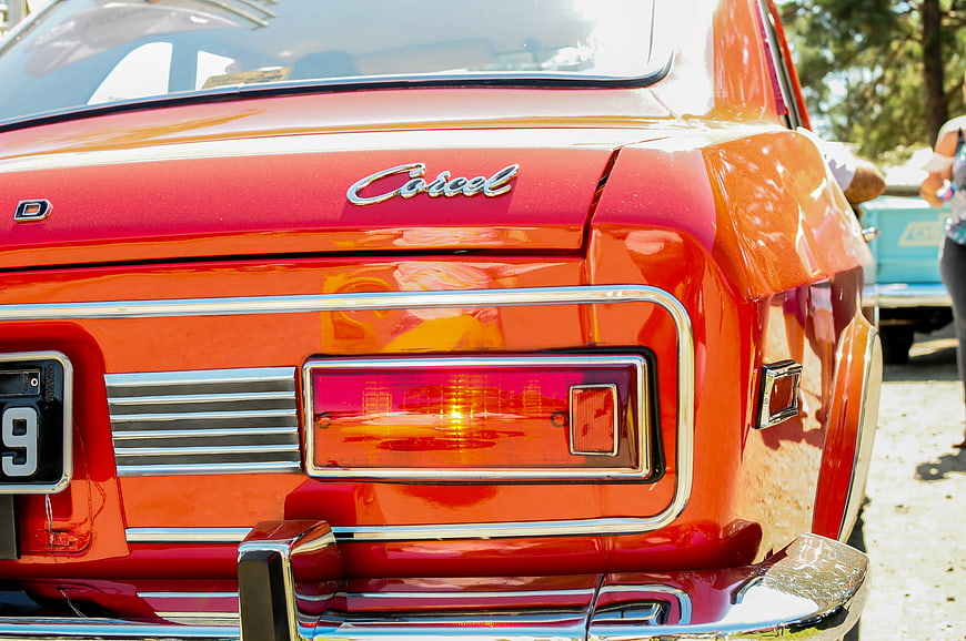 Close-up of Vintage Red Ford Corcel Rear Detail