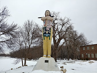 Native American Totem Statue in Winter Snow