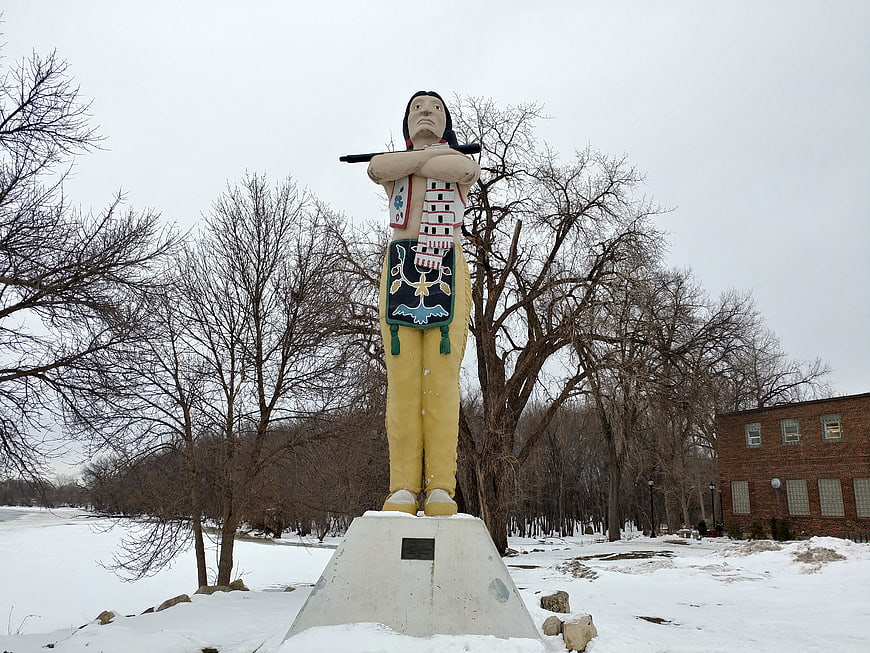 Native American Totem Statue in Winter Snow