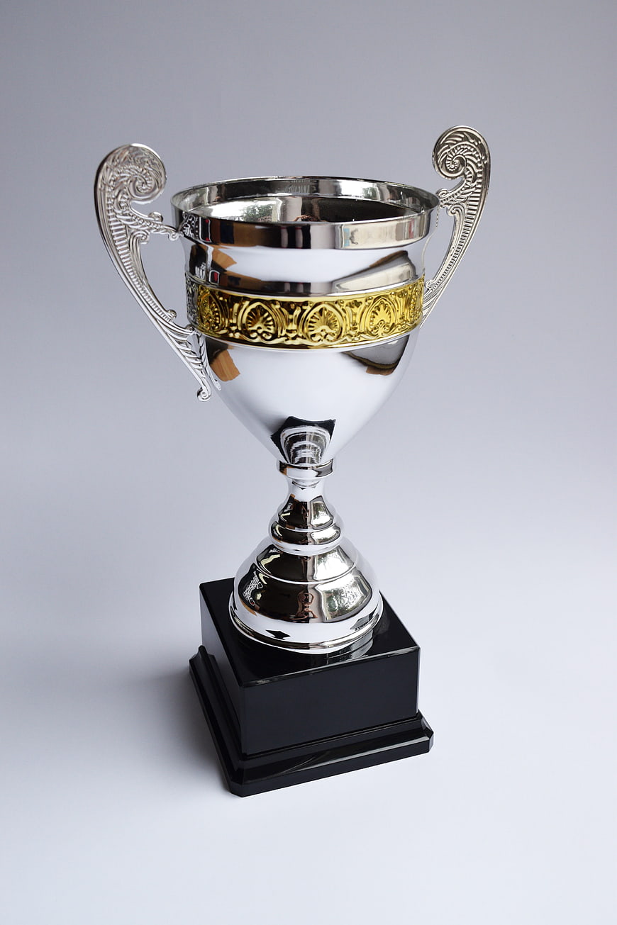 Silver and Gold Trophy Cup on Black Base