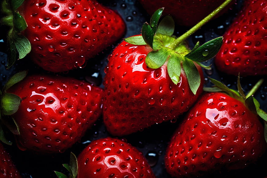 Close-Up of Fresh Red Strawberries with Water Droplets