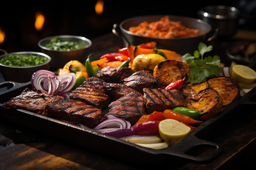 Grilled Steak Platter with Vegetables and Side Dishes