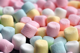 Close-up of Colorful Mini Marshmallows in Pastel Shades