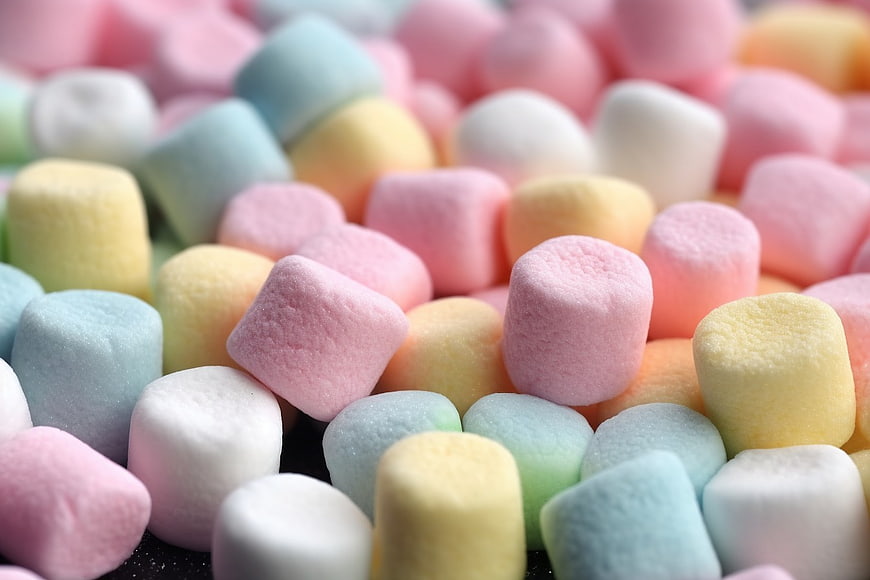 Close-up of Colorful Mini Marshmallows in Pastel Shades