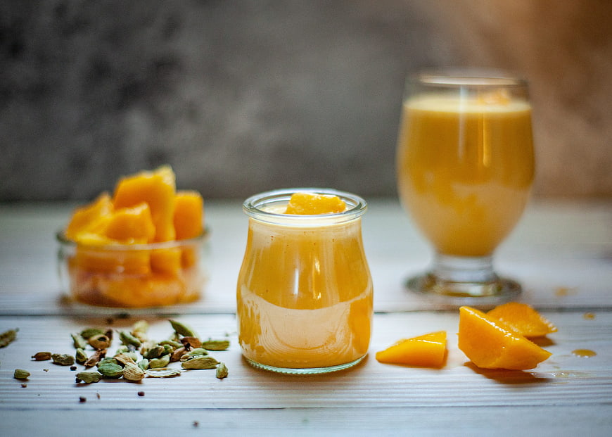 Fresh Mango Smoothie with Cardamom and Fruit Chunks