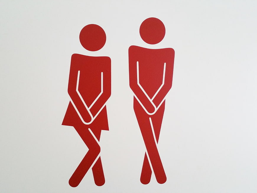 Red Male and Female Restroom Icons on White Background