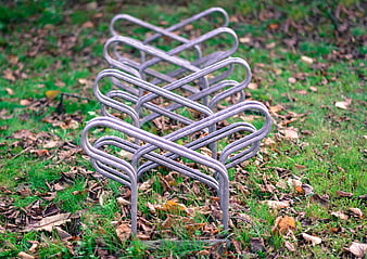 Empty metal bicycle rack in autumn park