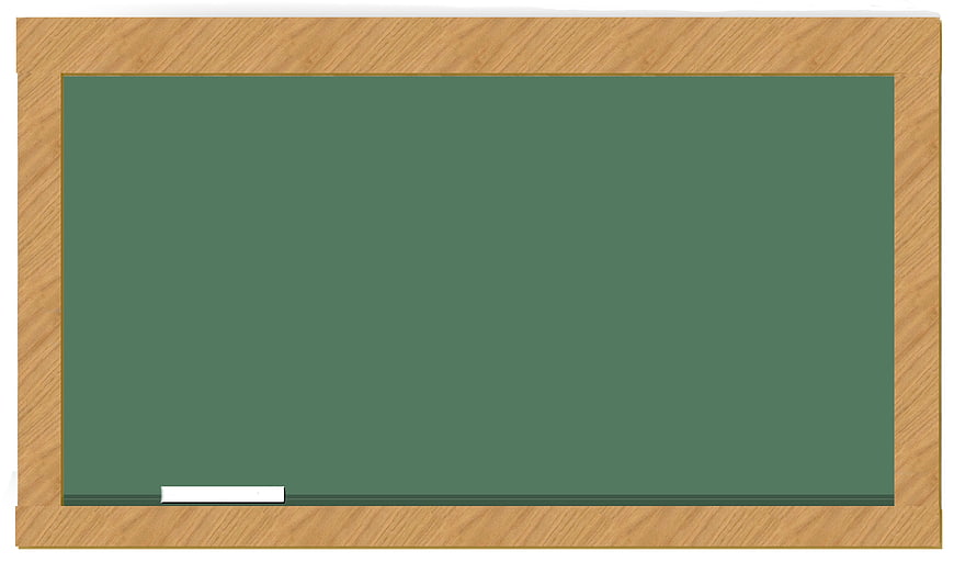Empty Green Chalkboard with Wooden Frame and Chalk