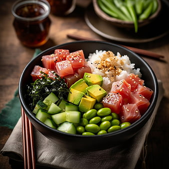 Fresh Tuna Poke Bowl with Avocado and Edamame
