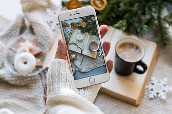 Cozy Christmas Flat Lay With Smartphone And Coffee