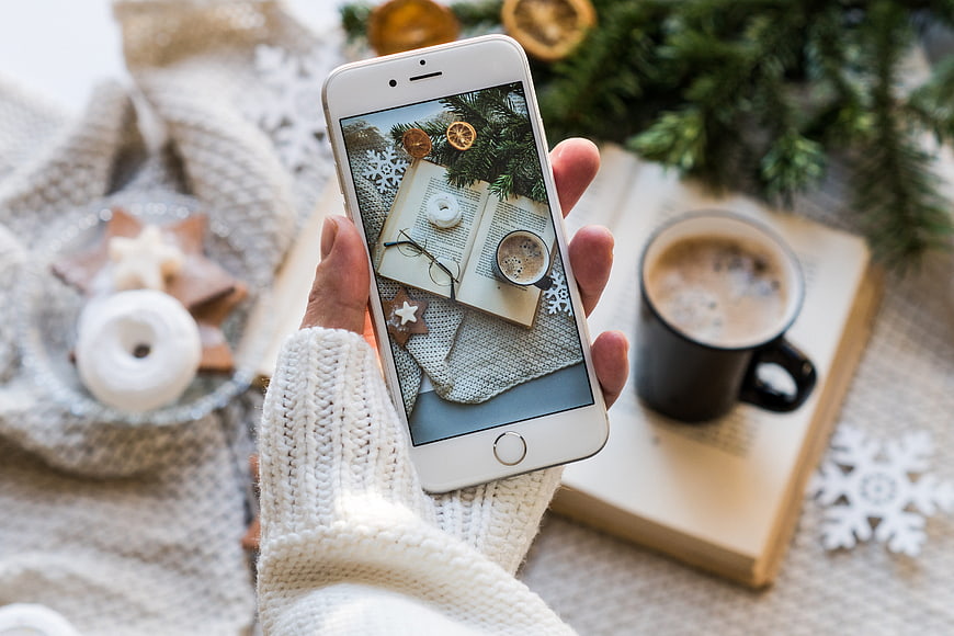 Cozy Christmas Flat Lay With Smartphone And Coffee