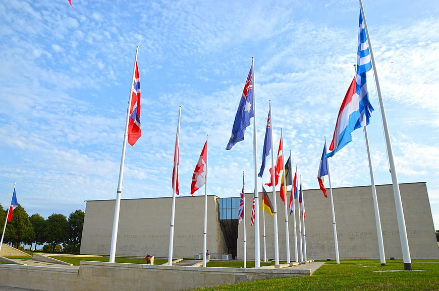 International flags flying at the American Cemetery and Memorial in Normandy