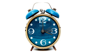 Vintage Blue Alarm Clock on White Background