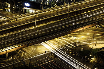 Long Exposure Night Traffic on Elevated Highway Overpass