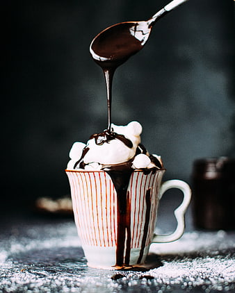 Hot Chocolate with Marshmallows and Chocolate Syrup