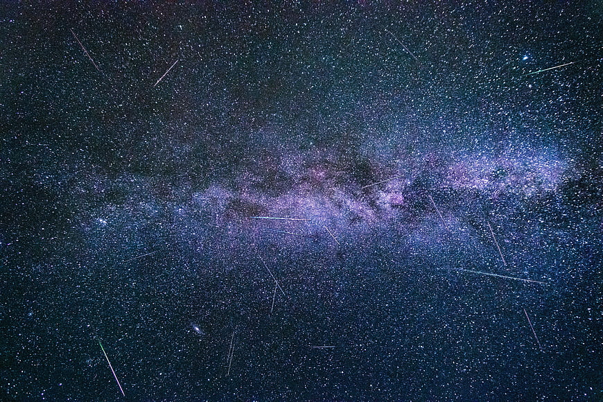 Milky Way Galaxy With Meteor Trails In Deep Space Night Sky