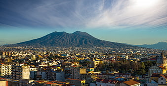 Panoramic View of Naples and Mount Vesuvius in Italy