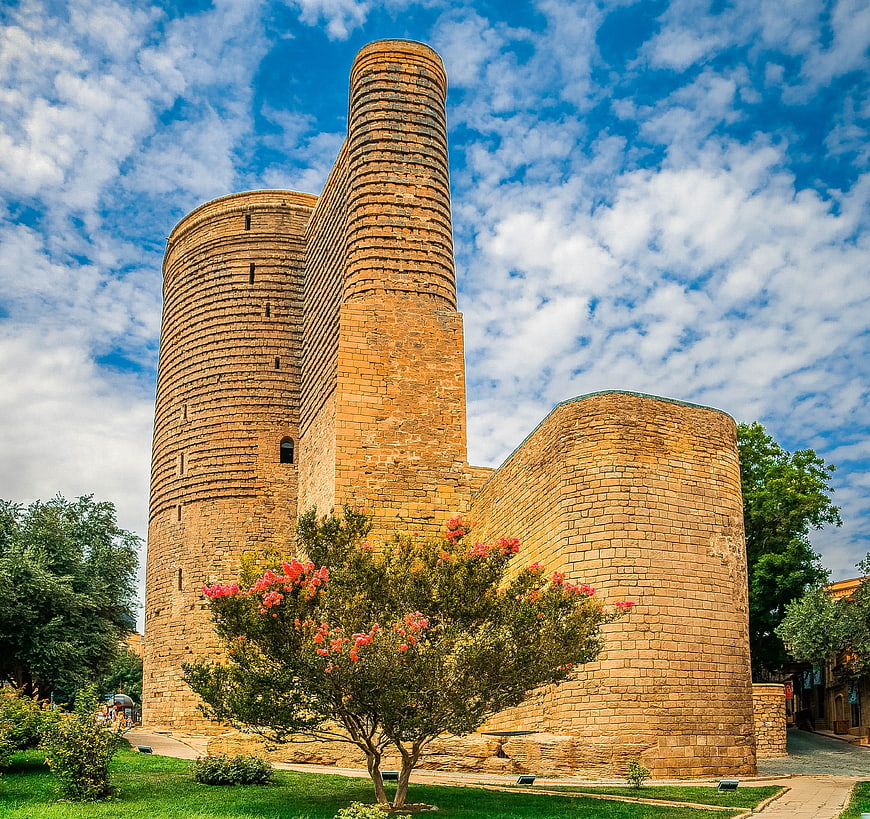 Maiden Tower in Baku, Azerbaijan with Blue Sky