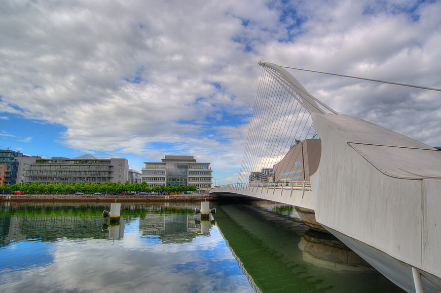 Modern Harp Bridge over River Liffey in Dublin