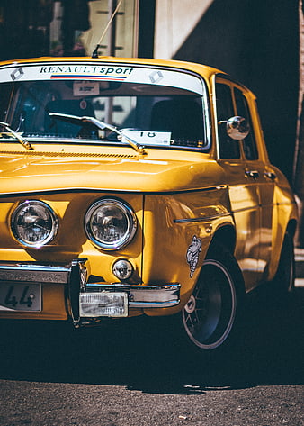 Vintage Yellow Renault Sport Car Close-Up