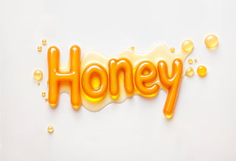 Golden Honey Word Art on White Background
