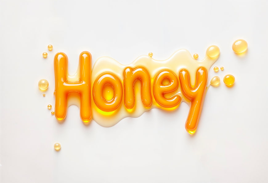 Golden Honey Word Art on White Background