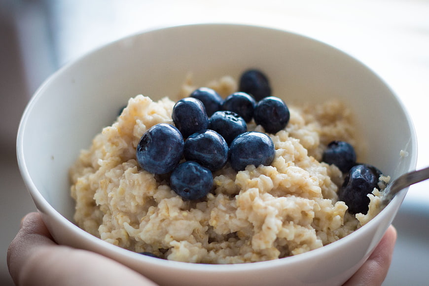 Healthy Oatmeal Bowl with Fresh Blueberries